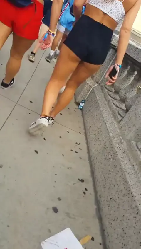 Caked-Up Teen in Booty Shorts Struts to Music Fest Part 2