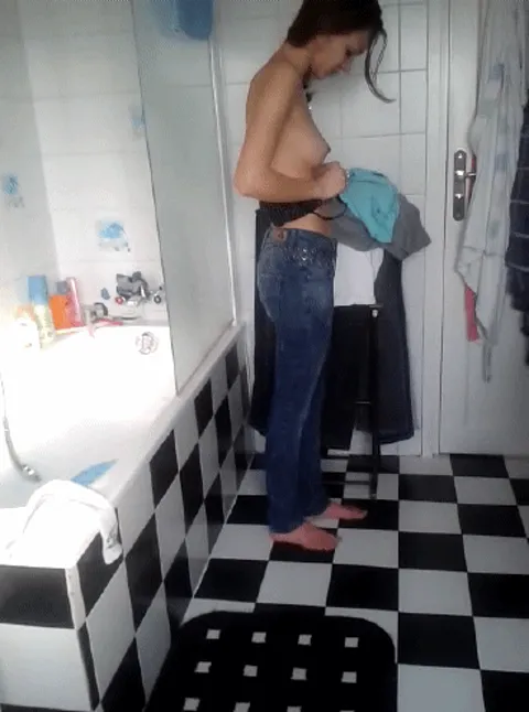 French girls dressing (Bathroom 01) GIF