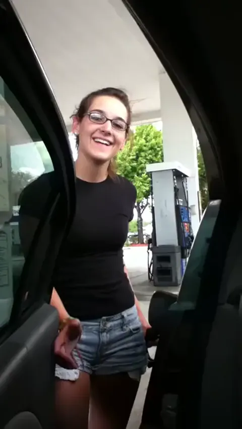 Girl Bursting to Pee at Gas Station in Tiny Shorts Part 1