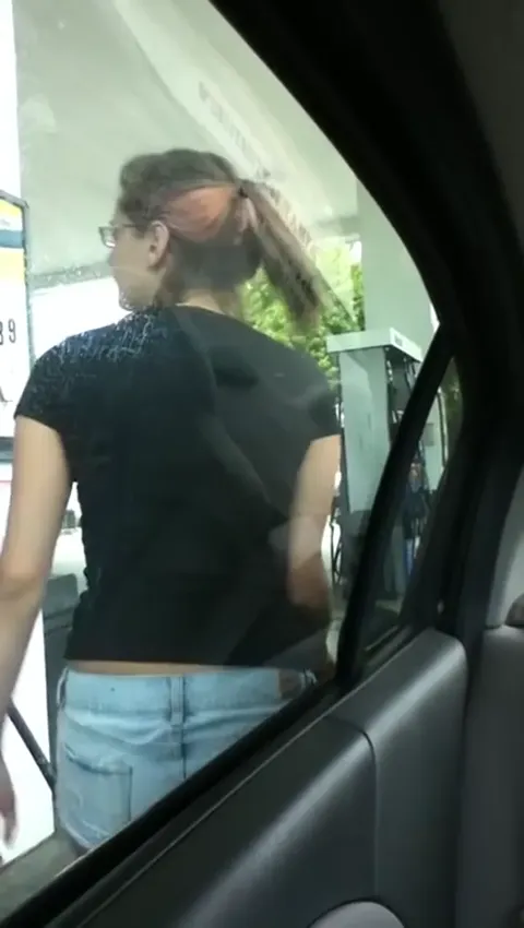 Girl Bursting to Pee at Gas Station in Tiny Shorts Part 2
