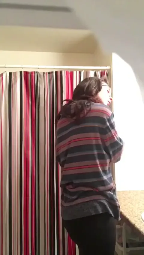Hidden cam - Vertical striped red showercurtain II Part 1