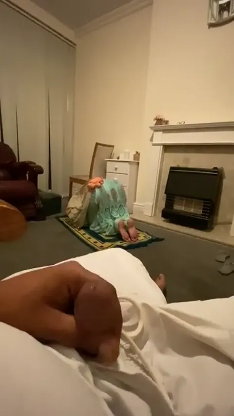 Mazhabi mother prays, son jerks his cut 2” cock Part 3