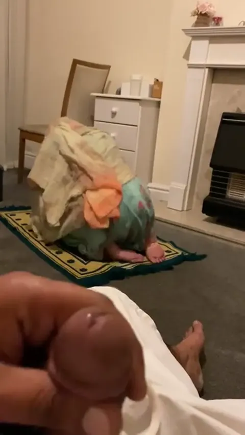 Mazhabi mother prays, son jerks his cut 2” cock Part 4