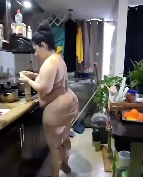 Mexican Mom cooking in the kitchen nude Part 2