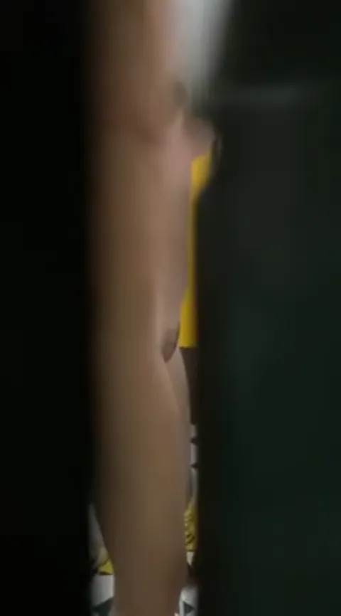 Spying neighbor Asian girl through crack peephole Part 3