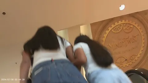 Upskirt - Denim Skirt Latina on the Escalator Part 2